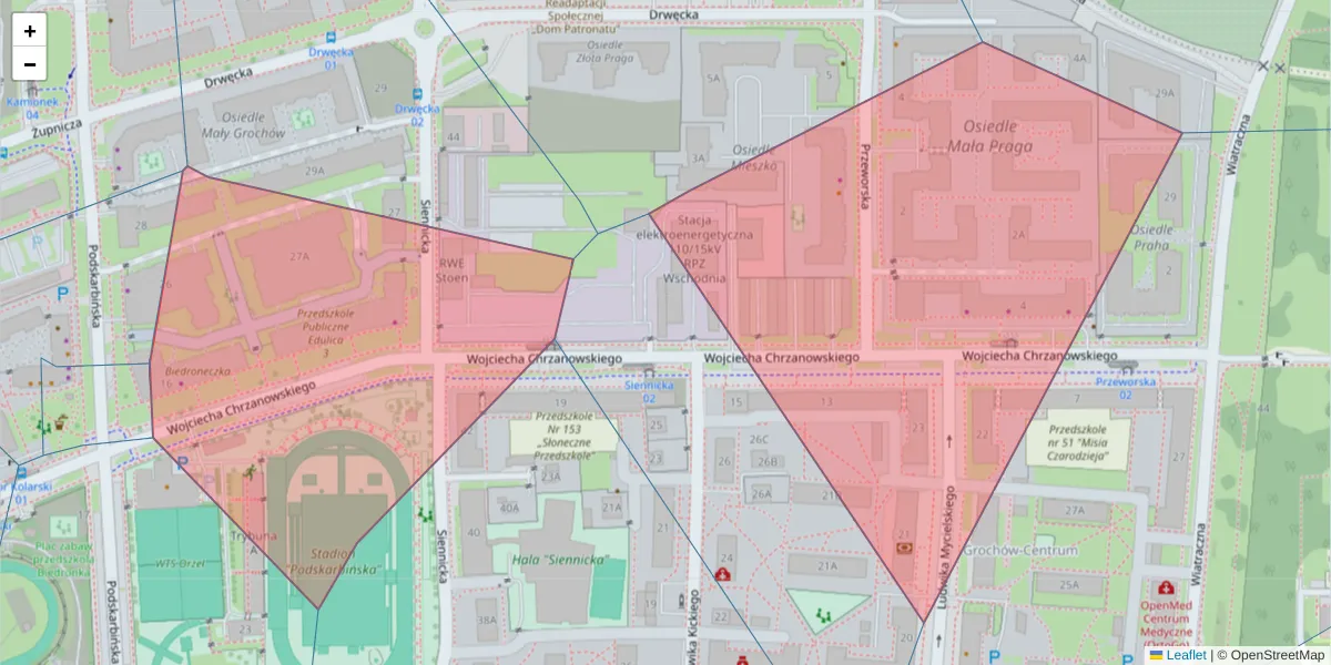 Szczegółowa mapa kodu pocztowego 04-392 z granicami, sąsiednimi kodami pocztowymi i urzędami pocztowymi