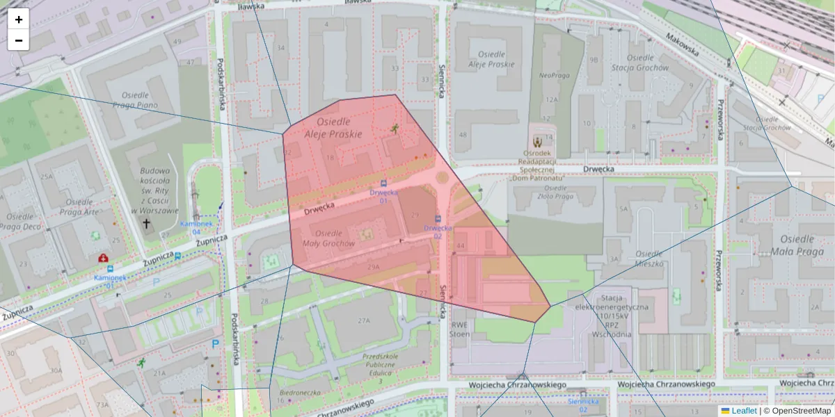 Szczegółowa mapa kodu pocztowego 04-394 z granicami, sąsiednimi kodami pocztowymi i urzędami pocztowymi