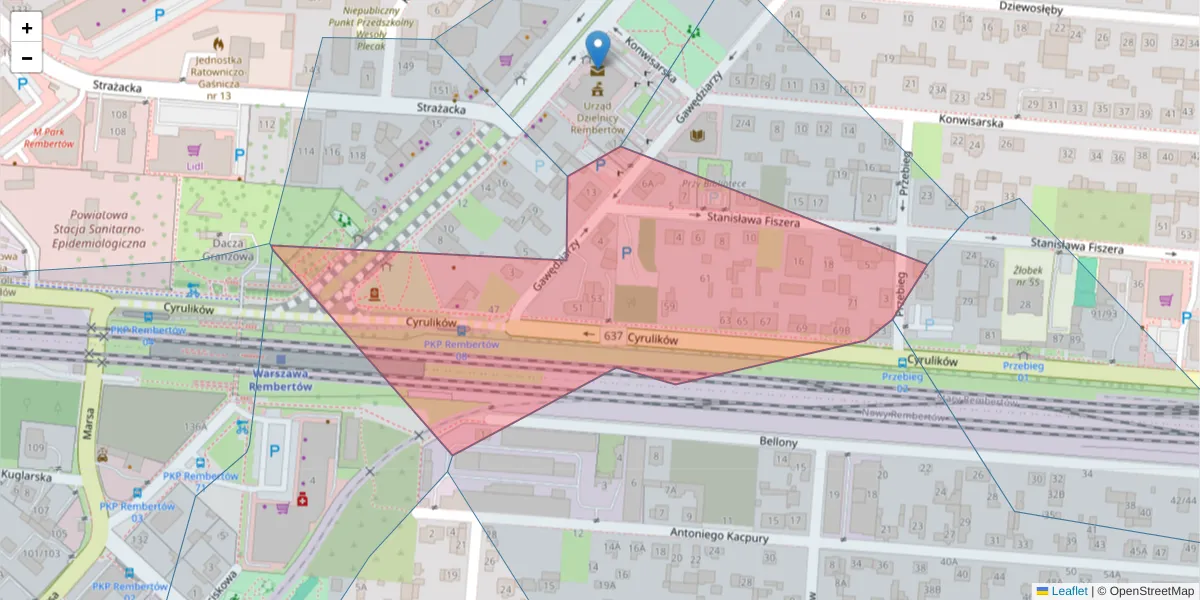 Szczegółowa mapa kodu pocztowego 04-402 z granicami, sąsiednimi kodami pocztowymi i urzędami pocztowymi