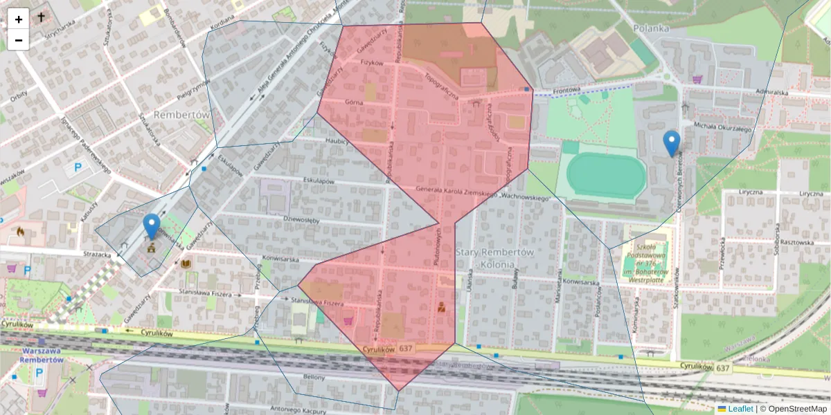 Szczegółowa mapa kodu pocztowego 04-404 z granicami, sąsiednimi kodami pocztowymi i urzędami pocztowymi