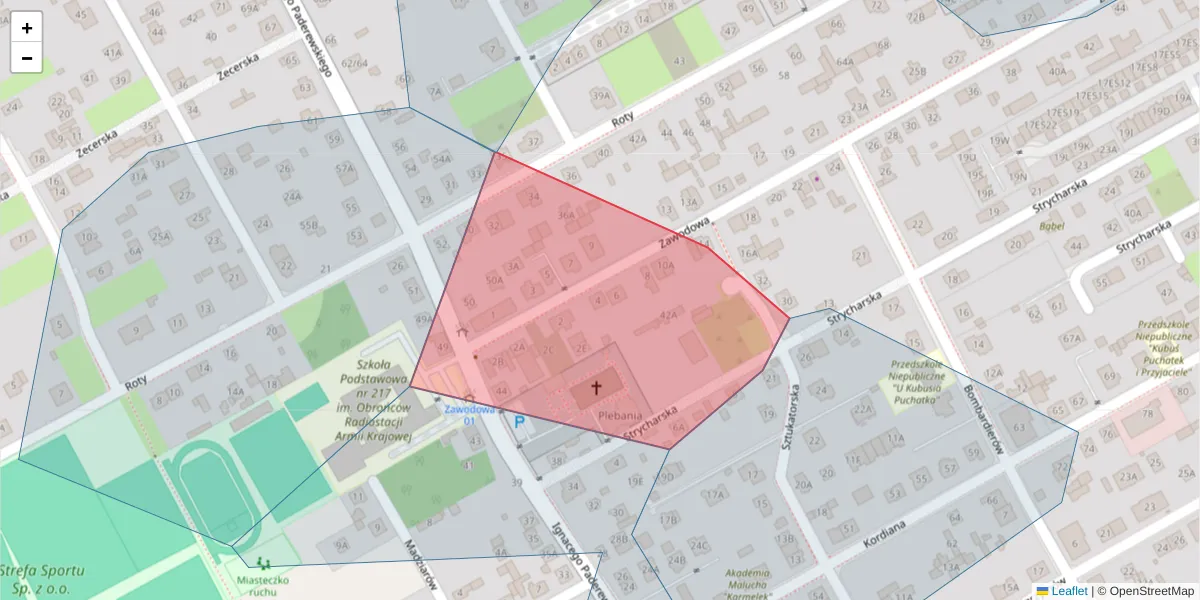 Szczegółowa mapa kodu pocztowego 04-419 z granicami, sąsiednimi kodami pocztowymi i urzędami pocztowymi