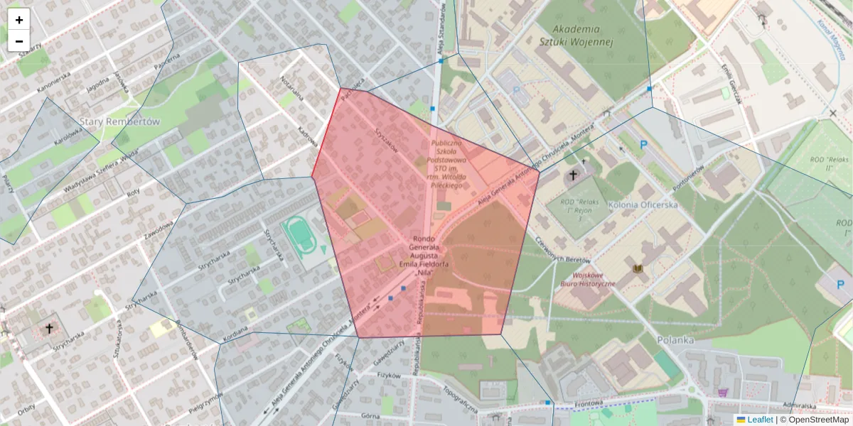 Szczegółowa mapa kodu pocztowego 04-421 z granicami, sąsiednimi kodami pocztowymi i urzędami pocztowymi