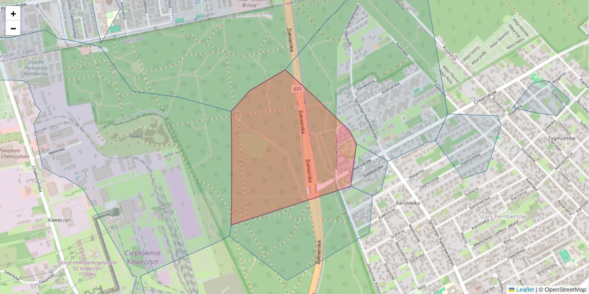 Szczegółowa mapa kodu pocztowego 04-439 z granicami, sąsiednimi kodami pocztowymi i urzędami pocztowymi