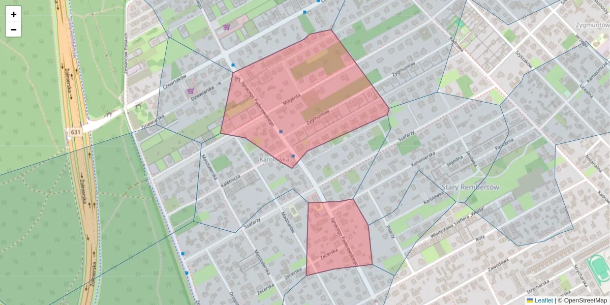 Szczegółowa mapa kodu pocztowego 04-443 z granicami, sąsiednimi kodami pocztowymi i urzędami pocztowymi