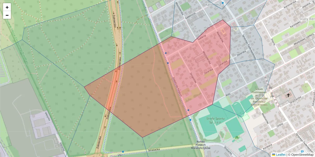 Szczegółowa mapa kodu pocztowego 04-444 z granicami, sąsiednimi kodami pocztowymi i urzędami pocztowymi