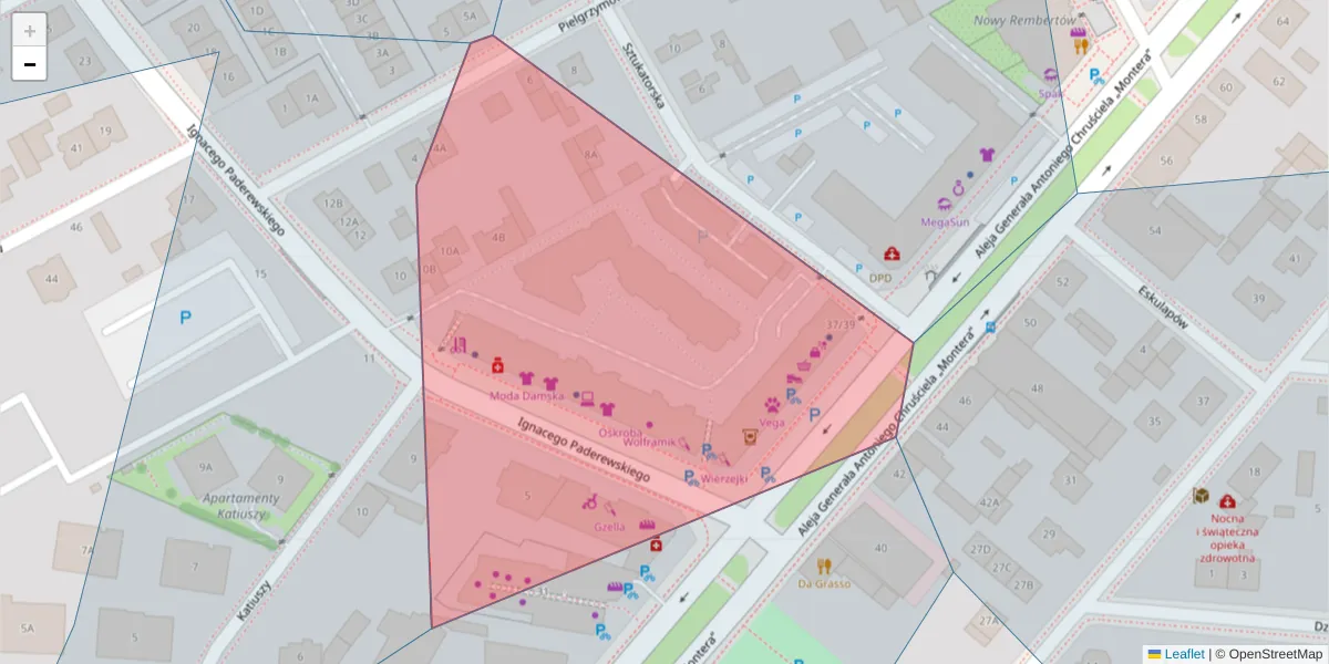 Szczegółowa mapa kodu pocztowego 04-454 z granicami, sąsiednimi kodami pocztowymi i urzędami pocztowymi