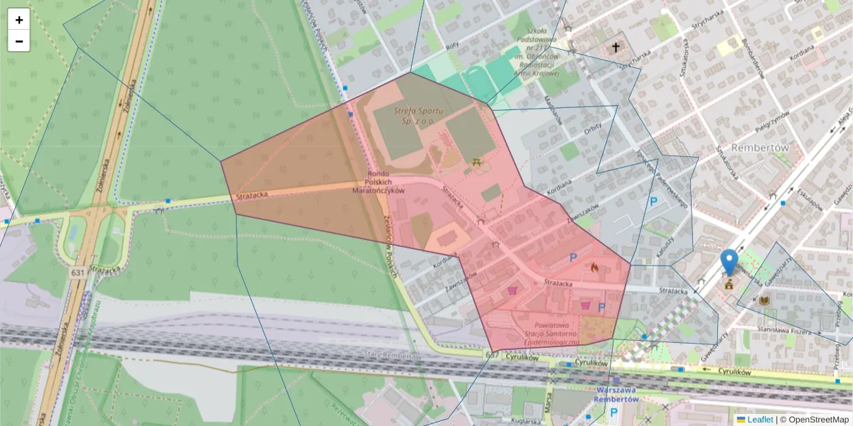 Szczegółowa mapa kodu pocztowego 04-455 z granicami, sąsiednimi kodami pocztowymi i urzędami pocztowymi