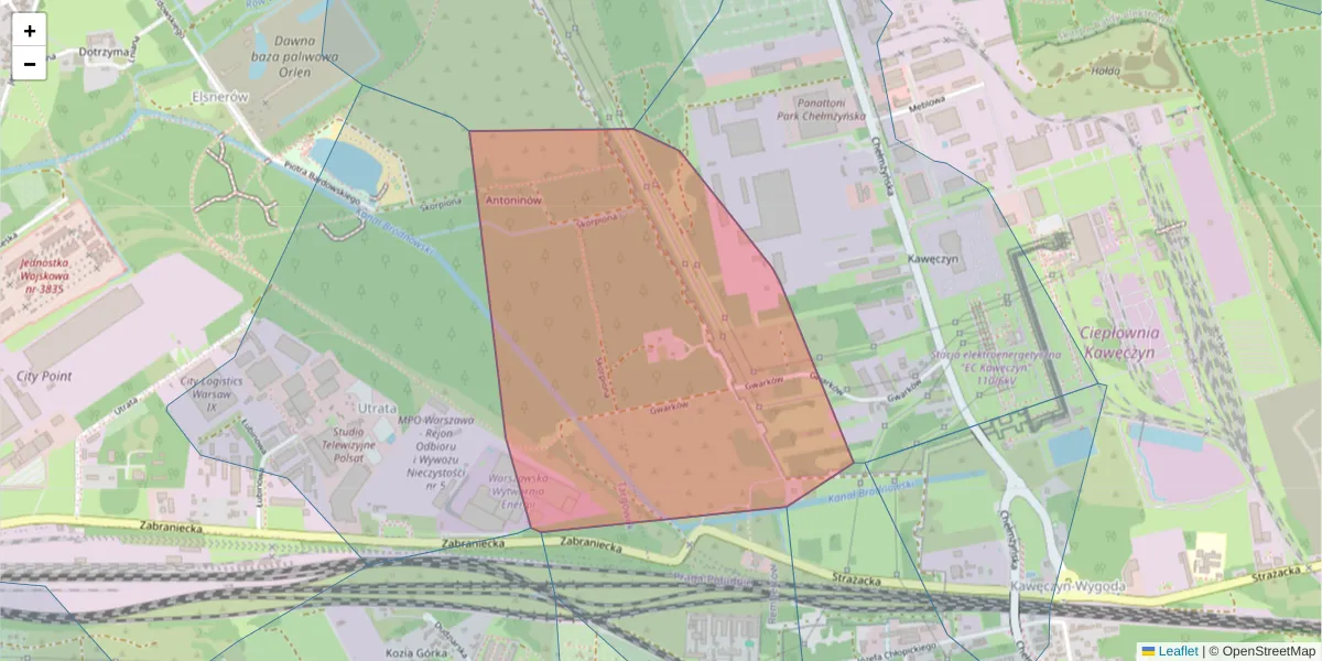 Szczegółowa mapa kodu pocztowego 04-459 z granicami, sąsiednimi kodami pocztowymi i urzędami pocztowymi