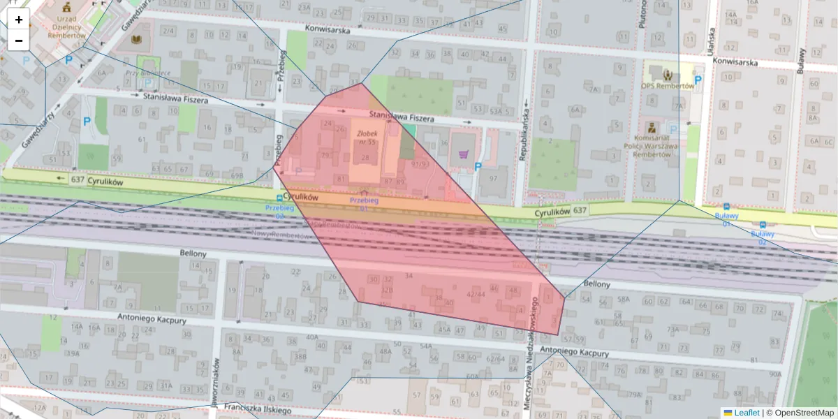 Szczegółowa mapa kodu pocztowego 04-481 z granicami, sąsiednimi kodami pocztowymi i urzędami pocztowymi