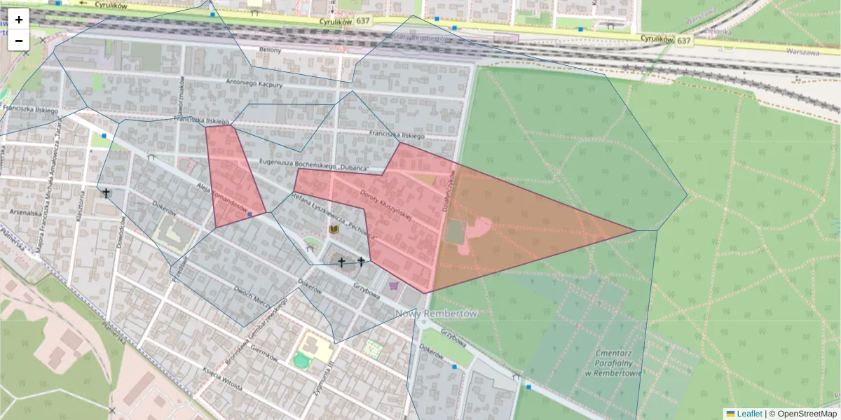 Szczegółowa mapa kodu pocztowego 04-483 z granicami, sąsiednimi kodami pocztowymi i urzędami pocztowymi