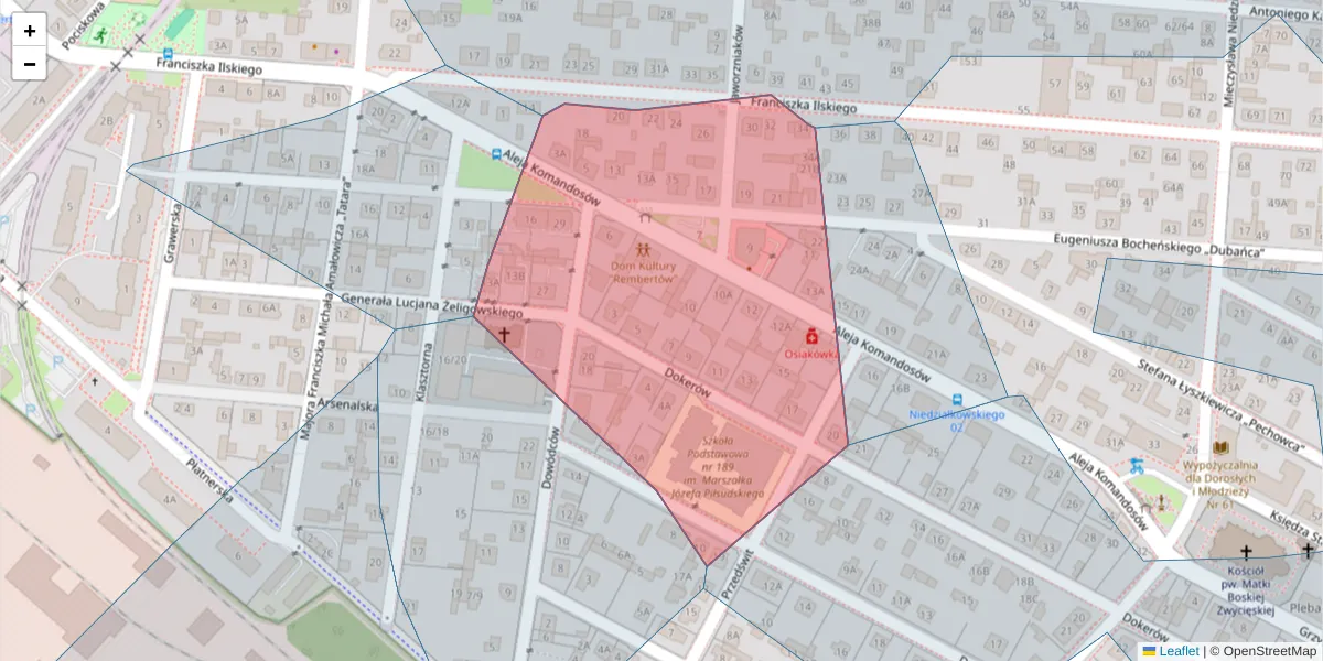 Szczegółowa mapa kodu pocztowego 04-485 z granicami, sąsiednimi kodami pocztowymi i urzędami pocztowymi