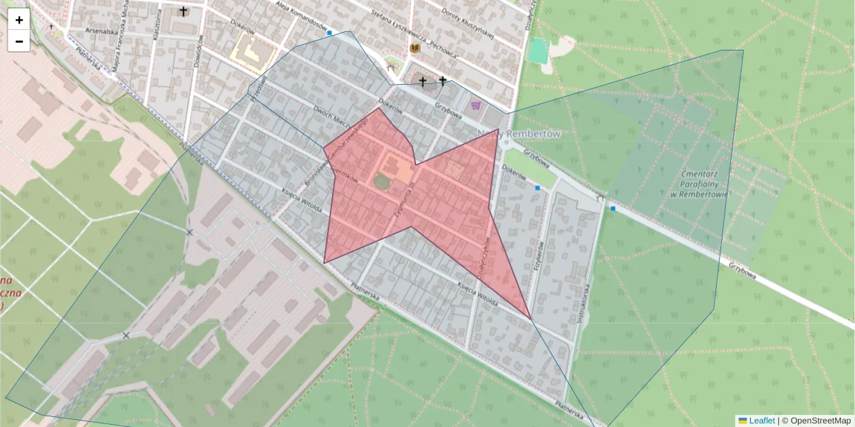 Szczegółowa mapa kodu pocztowego 04-491 z granicami, sąsiednimi kodami pocztowymi i urzędami pocztowymi