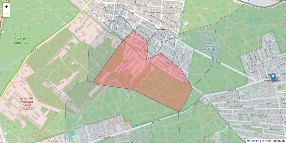 Szczegółowa mapa kodu pocztowego 04-492 z granicami, sąsiednimi kodami pocztowymi i urzędami pocztowymi