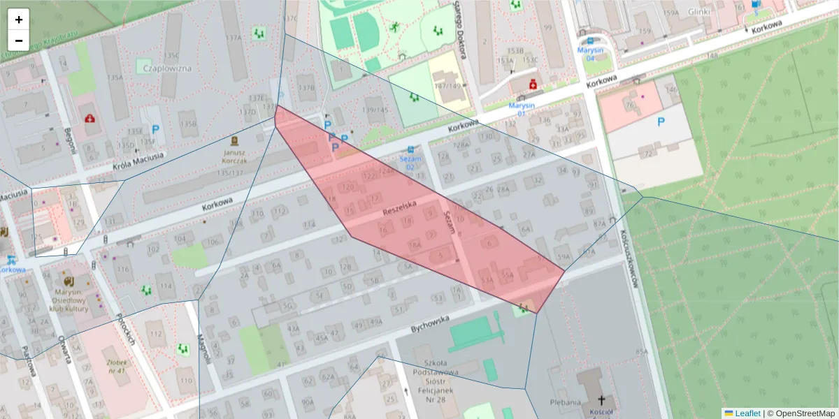 Szczegółowa mapa kodu pocztowego 04-538 z granicami, sąsiednimi kodami pocztowymi i urzędami pocztowymi