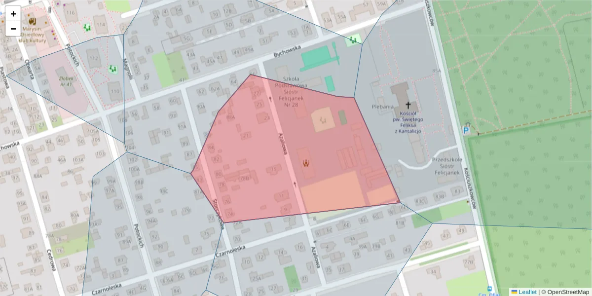 Szczegółowa mapa kodu pocztowego 04-539 z granicami, sąsiednimi kodami pocztowymi i urzędami pocztowymi