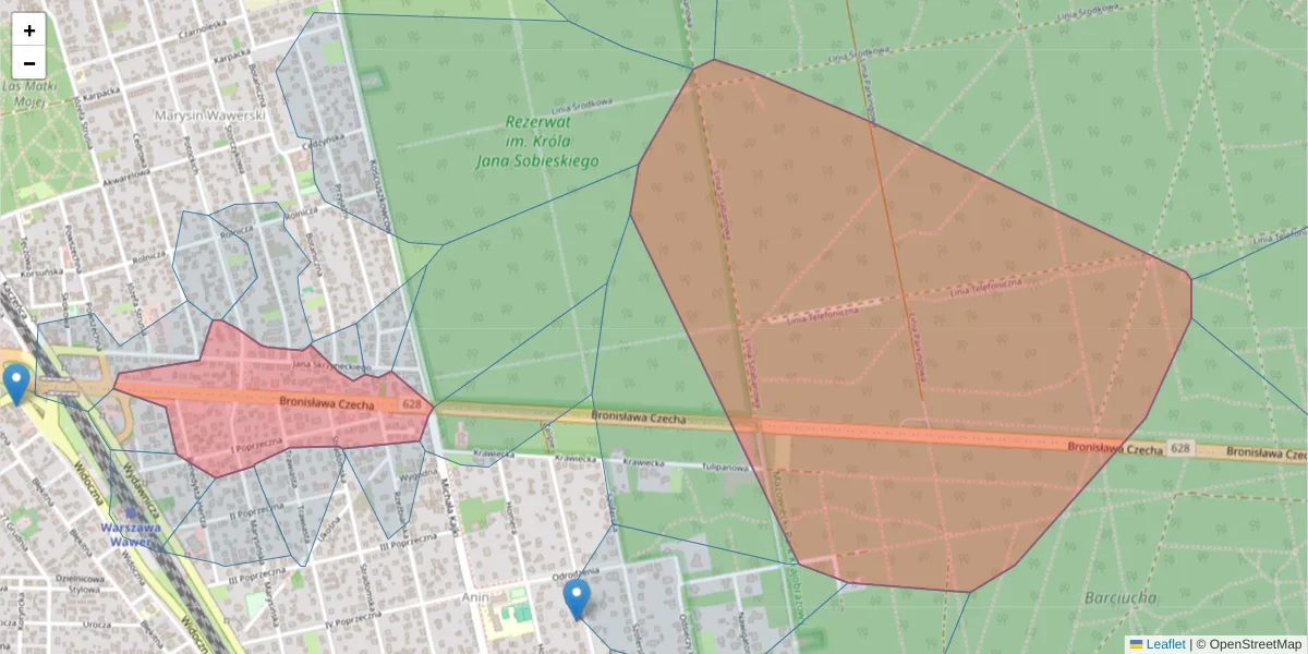 Szczegółowa mapa kodu pocztowego 04-555 z granicami, sąsiednimi kodami pocztowymi i urzędami pocztowymi