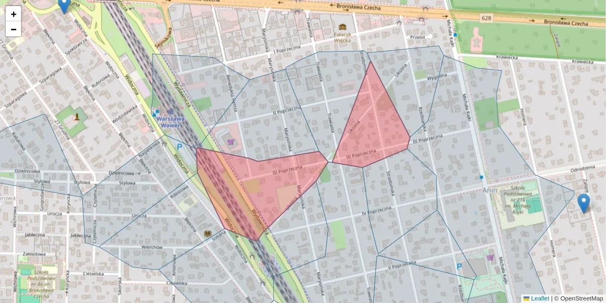 Szczegółowa mapa kodu pocztowego 04-605 z granicami, sąsiednimi kodami pocztowymi i urzędami pocztowymi