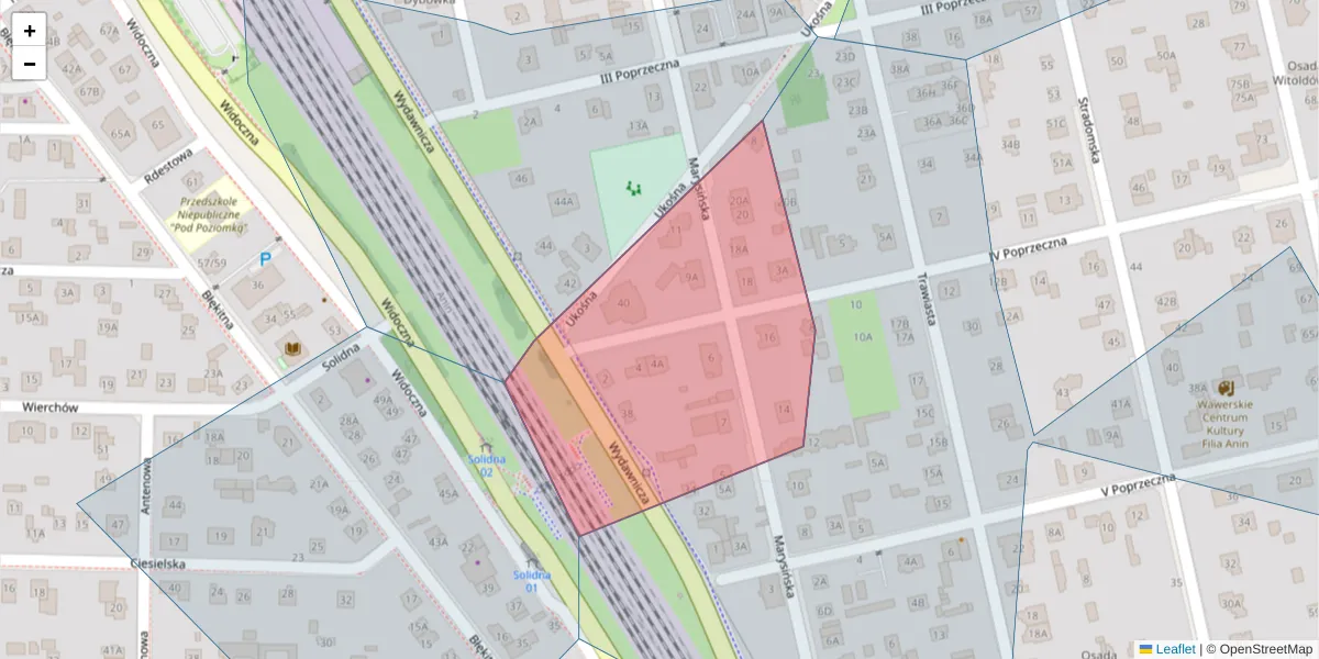 Szczegółowa mapa kodu pocztowego 04-617 z granicami, sąsiednimi kodami pocztowymi i urzędami pocztowymi