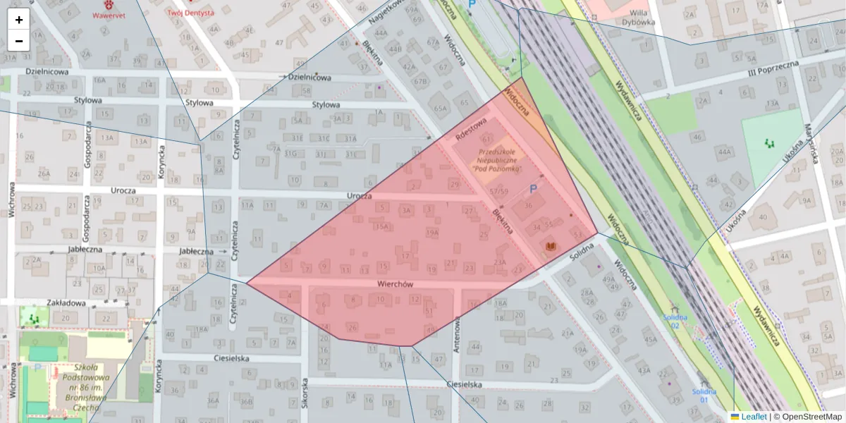 Szczegółowa mapa kodu pocztowego 04-651 z granicami, sąsiednimi kodami pocztowymi i urzędami pocztowymi