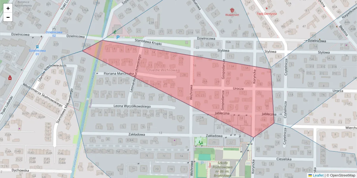 Szczegółowa mapa kodu pocztowego 04-682 z granicami, sąsiednimi kodami pocztowymi i urzędami pocztowymi