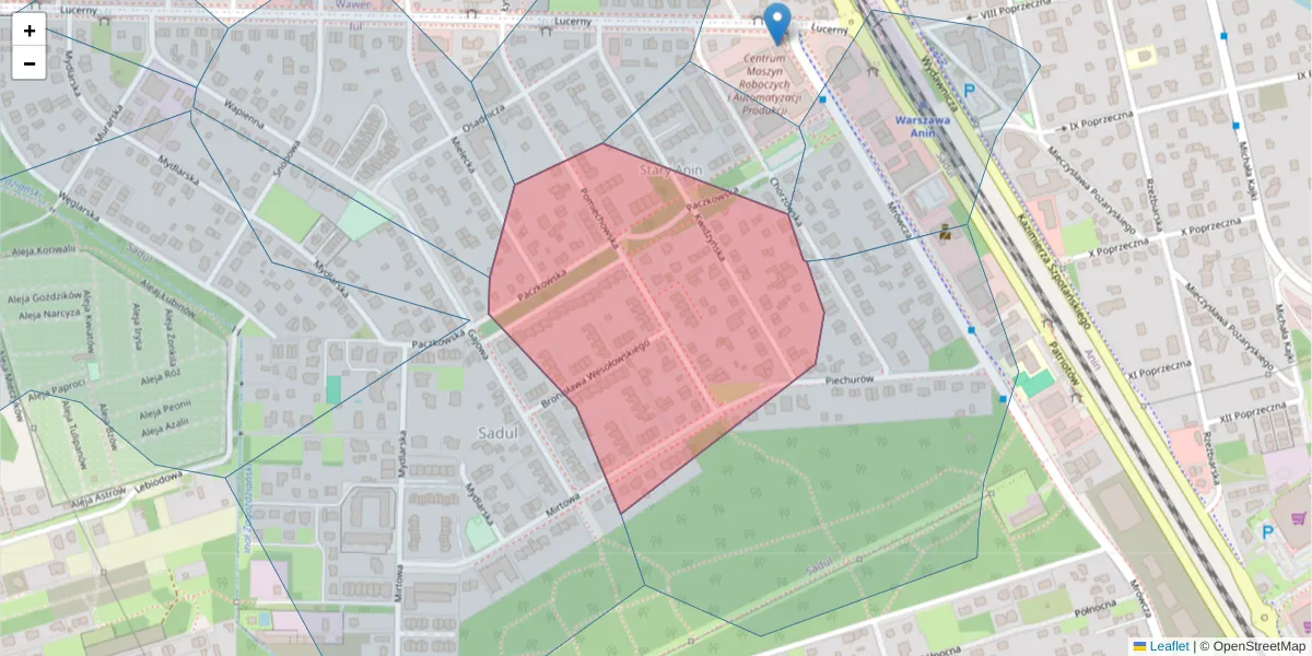 Szczegółowa mapa kodu pocztowego 04-695 z granicami, sąsiednimi kodami pocztowymi i urzędami pocztowymi