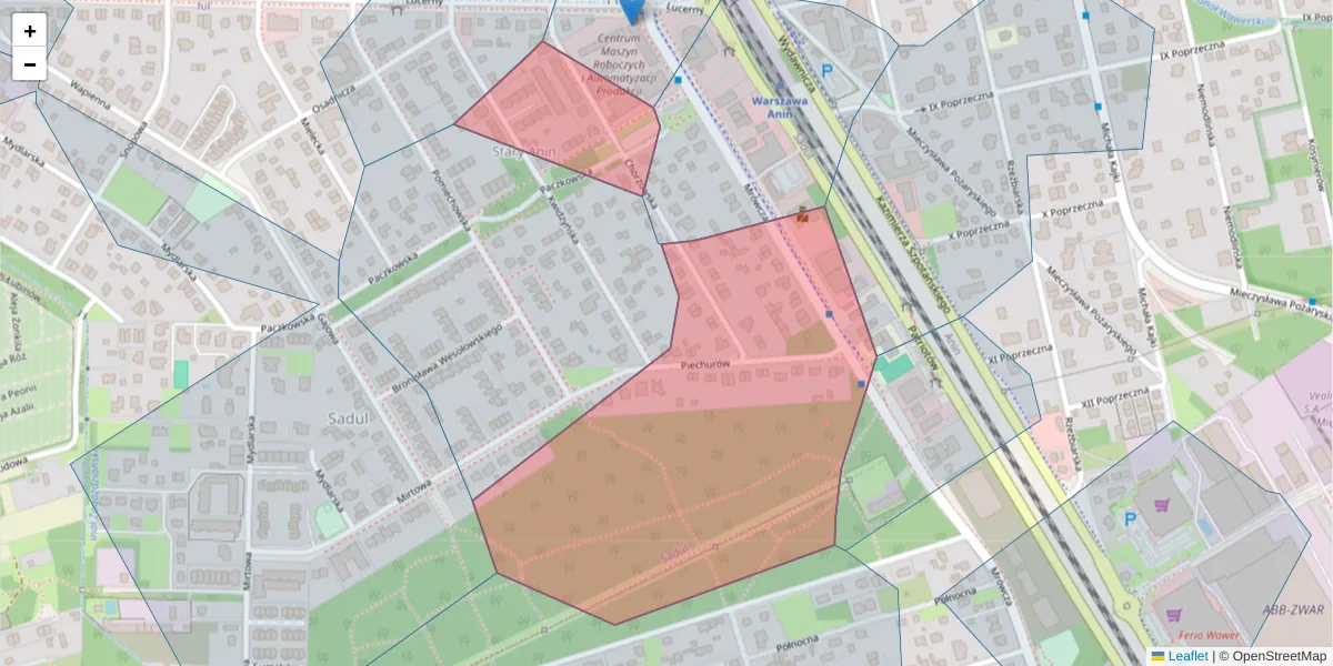 Szczegółowa mapa kodu pocztowego 04-696 z granicami, sąsiednimi kodami pocztowymi i urzędami pocztowymi
