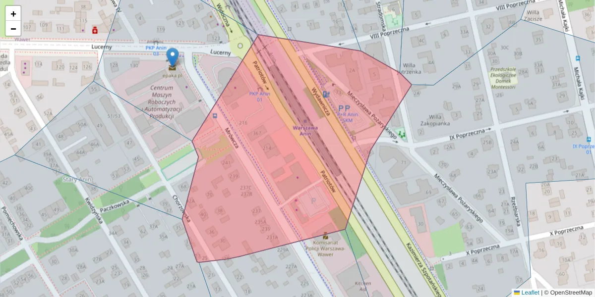 Szczegółowa mapa kodu pocztowego 04-697 z granicami, sąsiednimi kodami pocztowymi i urzędami pocztowymi