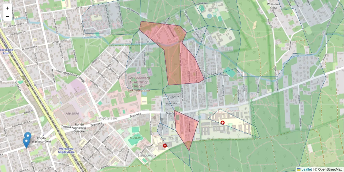 Szczegółowa mapa kodu pocztowego 04-738 z granicami, sąsiednimi kodami pocztowymi i urzędami pocztowymi
