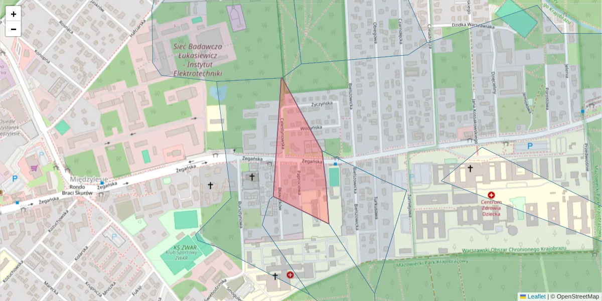 Szczegółowa mapa kodu pocztowego 04-751 z granicami, sąsiednimi kodami pocztowymi i urzędami pocztowymi