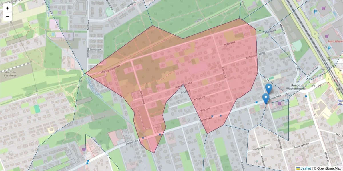 Szczegółowa mapa kodu pocztowego 04-763 z granicami, sąsiednimi kodami pocztowymi i urzędami pocztowymi