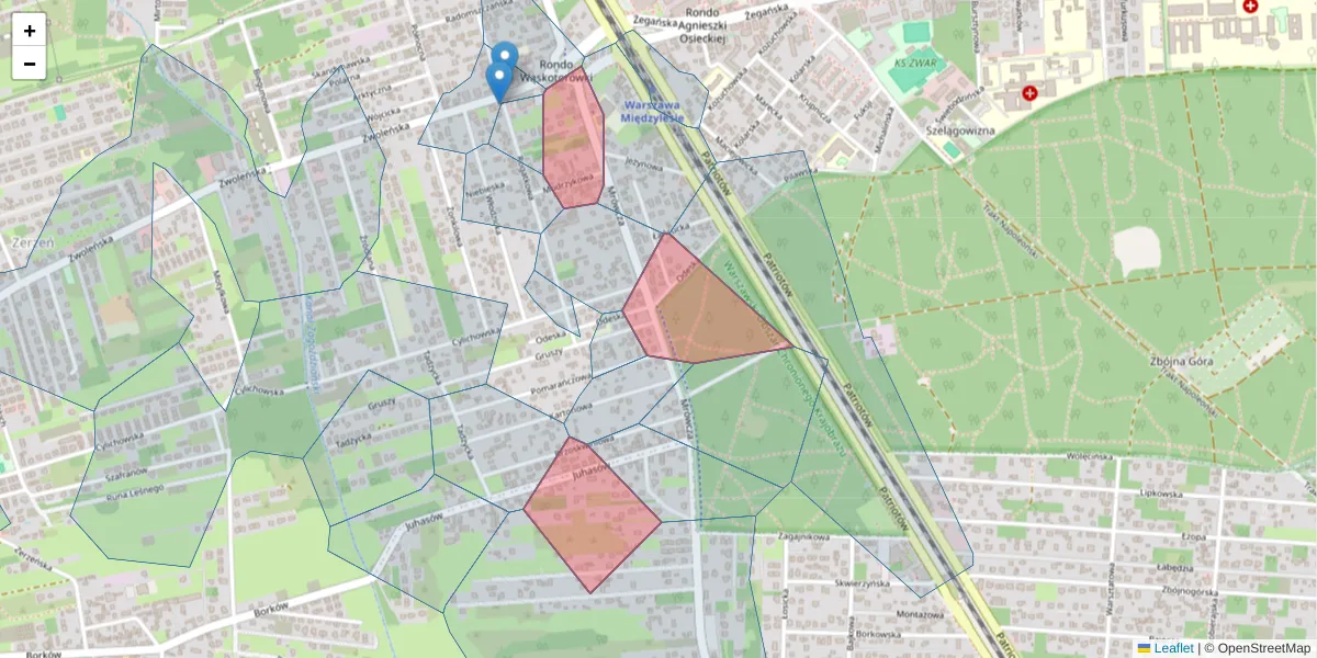 Szczegółowa mapa kodu pocztowego 04-768 z granicami, sąsiednimi kodami pocztowymi i urzędami pocztowymi