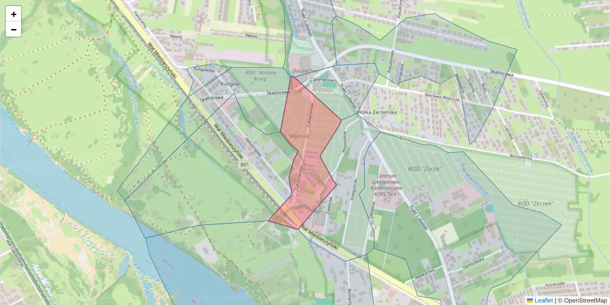 Szczegółowa mapa kodu pocztowego 04-798 z granicami, sąsiednimi kodami pocztowymi i urzędami pocztowymi