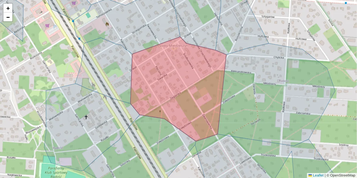 Szczegółowa mapa kodu pocztowego 04-841 z granicami, sąsiednimi kodami pocztowymi i urzędami pocztowymi