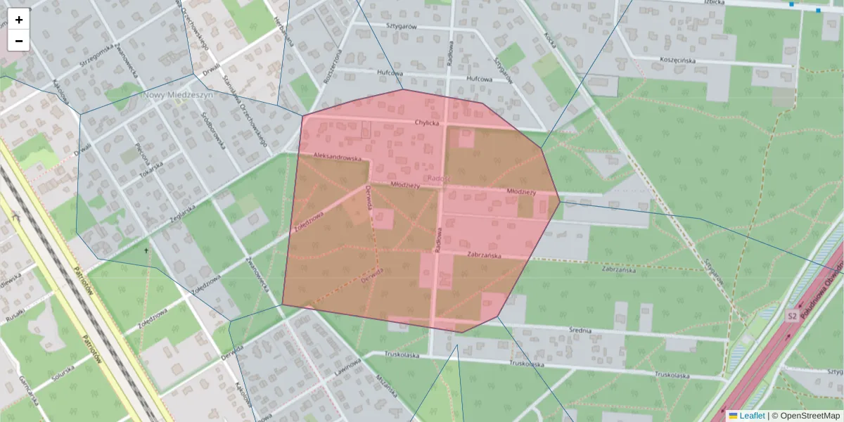 Szczegółowa mapa kodu pocztowego 04-845 z granicami, sąsiednimi kodami pocztowymi i urzędami pocztowymi