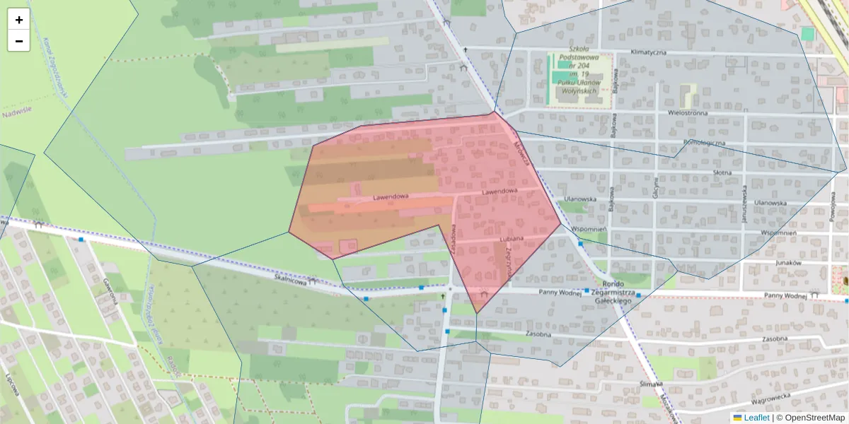 Szczegółowa mapa kodu pocztowego 04-876 z granicami, sąsiednimi kodami pocztowymi i urzędami pocztowymi