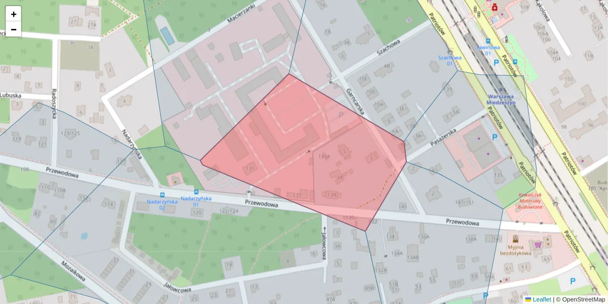 Szczegółowa mapa kodu pocztowego 04-896 z granicami, sąsiednimi kodami pocztowymi i urzędami pocztowymi