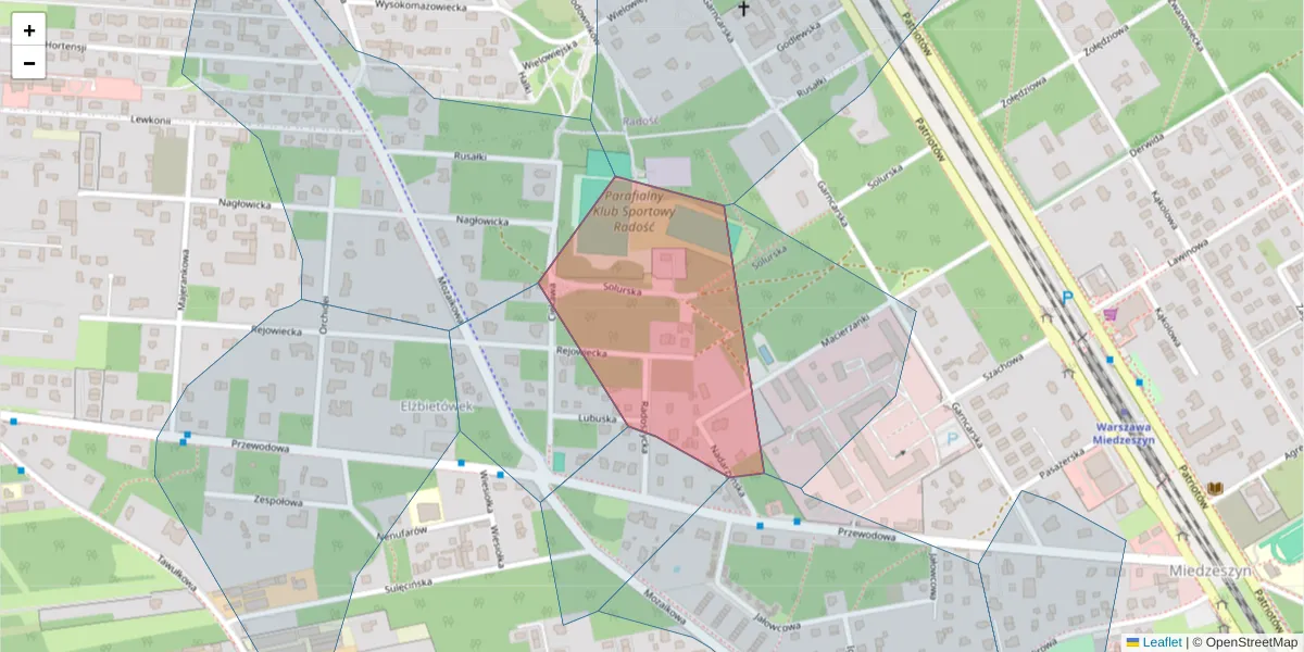 Szczegółowa mapa kodu pocztowego 04-897 z granicami, sąsiednimi kodami pocztowymi i urzędami pocztowymi
