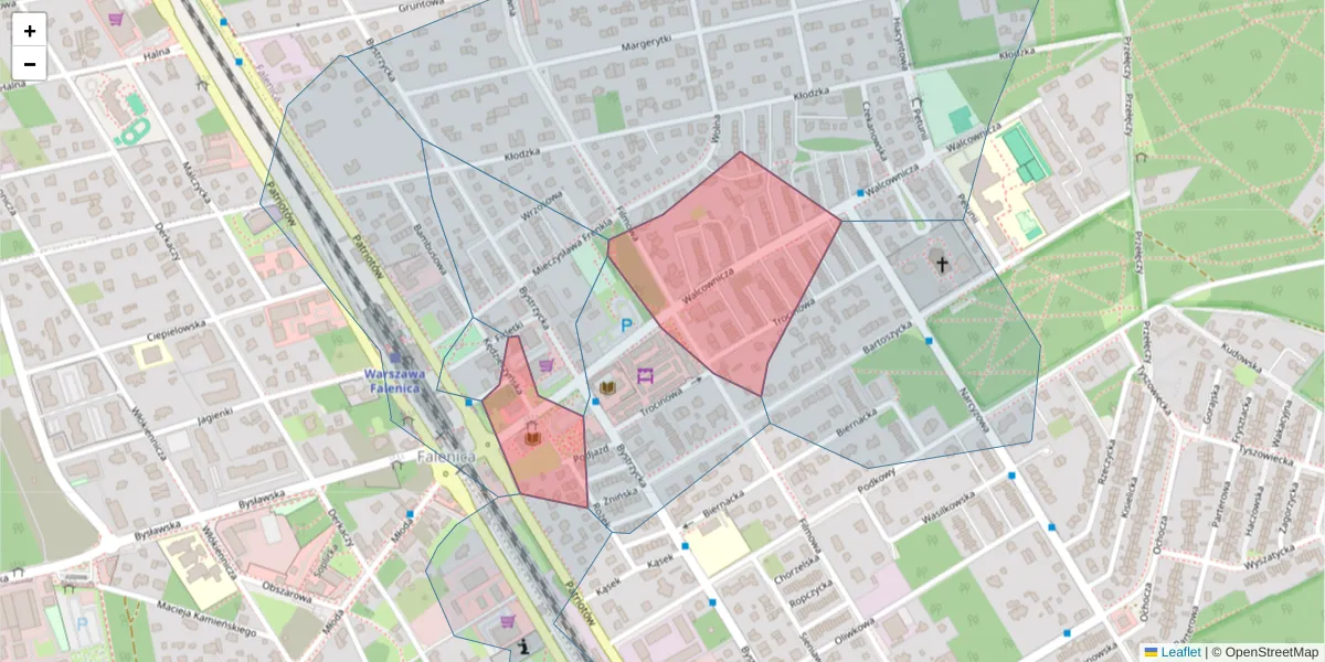Szczegółowa mapa kodu pocztowego 04-921 z granicami, sąsiednimi kodami pocztowymi i urzędami pocztowymi