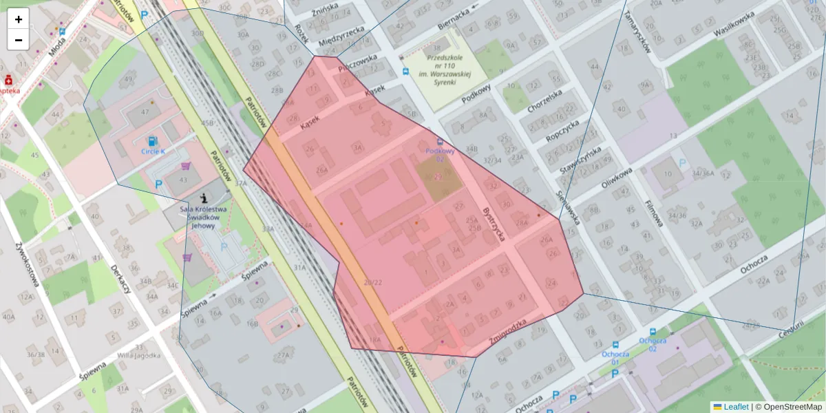 Szczegółowa mapa kodu pocztowego 04-933 z granicami, sąsiednimi kodami pocztowymi i urzędami pocztowymi