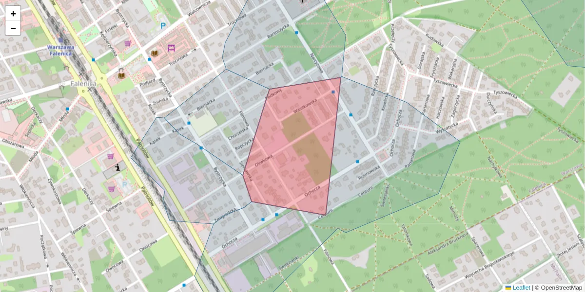 Szczegółowa mapa kodu pocztowego 04-939 z granicami, sąsiednimi kodami pocztowymi i urzędami pocztowymi