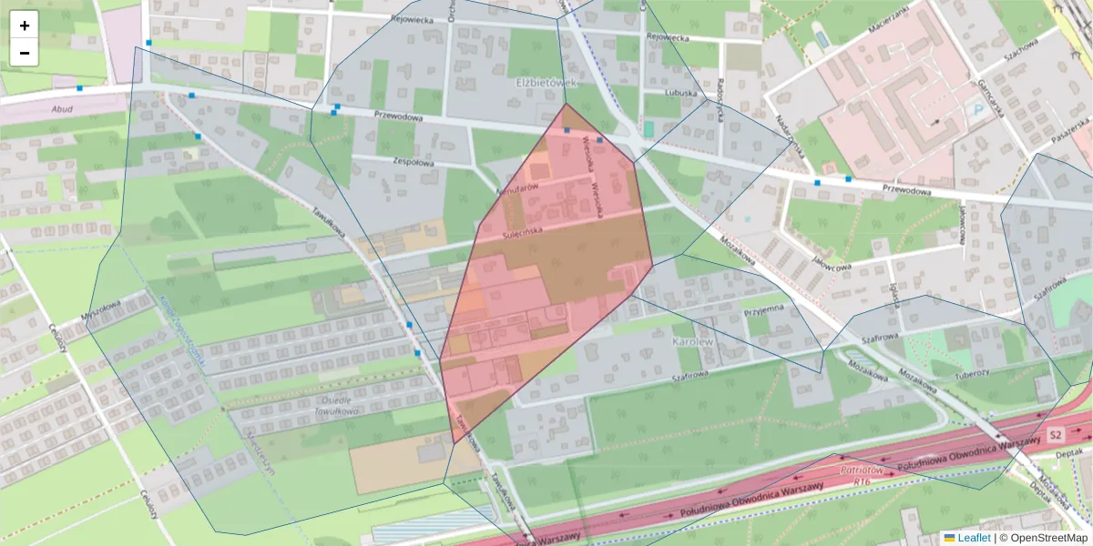 Szczegółowa mapa kodu pocztowego 04-958 z granicami, sąsiednimi kodami pocztowymi i urzędami pocztowymi