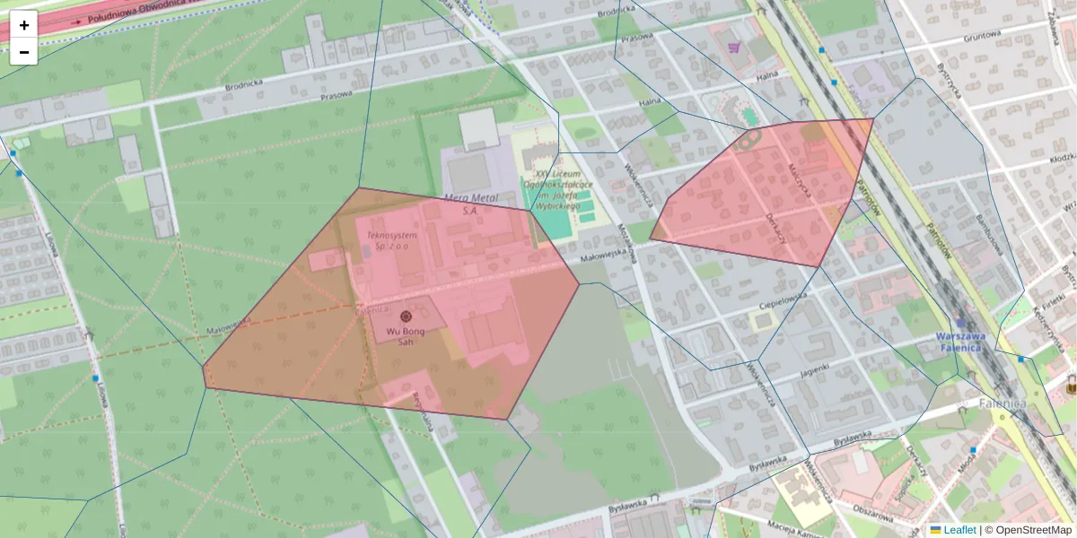 Szczegółowa mapa kodu pocztowego 04-962 z granicami, sąsiednimi kodami pocztowymi i urzędami pocztowymi