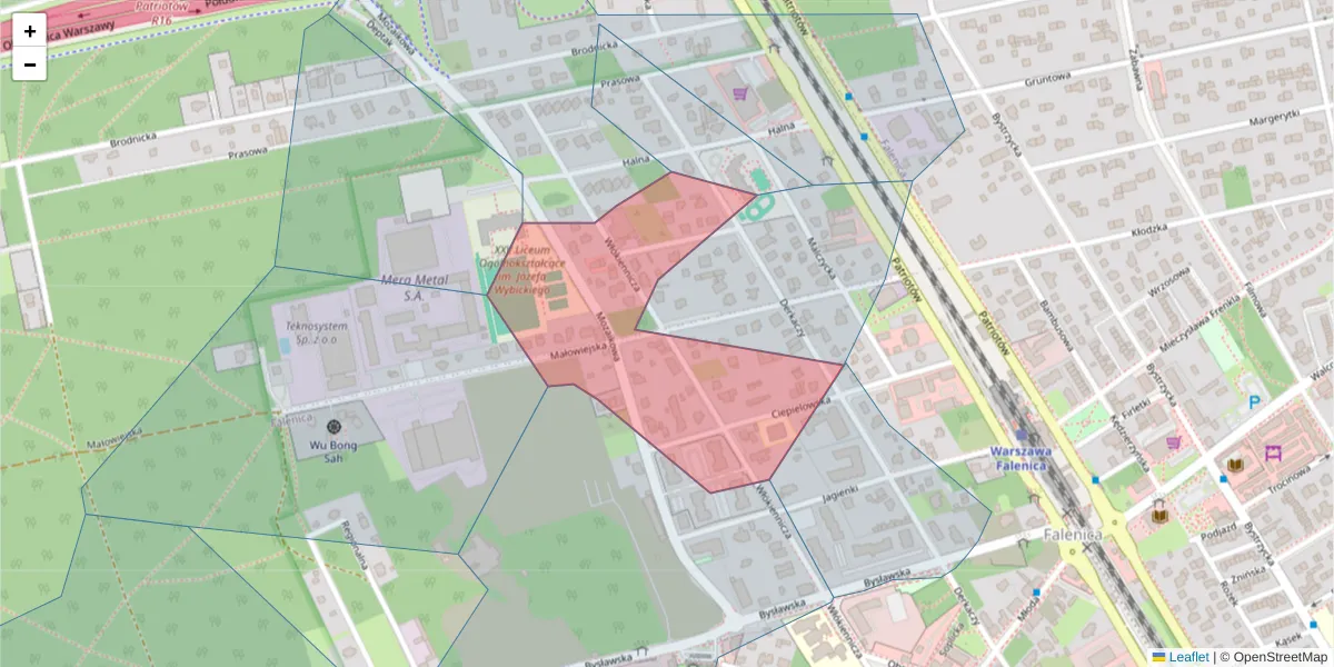 Szczegółowa mapa kodu pocztowego 04-964 z granicami, sąsiednimi kodami pocztowymi i urzędami pocztowymi