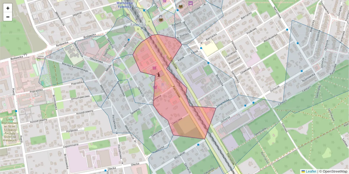 Szczegółowa mapa kodu pocztowego 04-972 z granicami, sąsiednimi kodami pocztowymi i urzędami pocztowymi