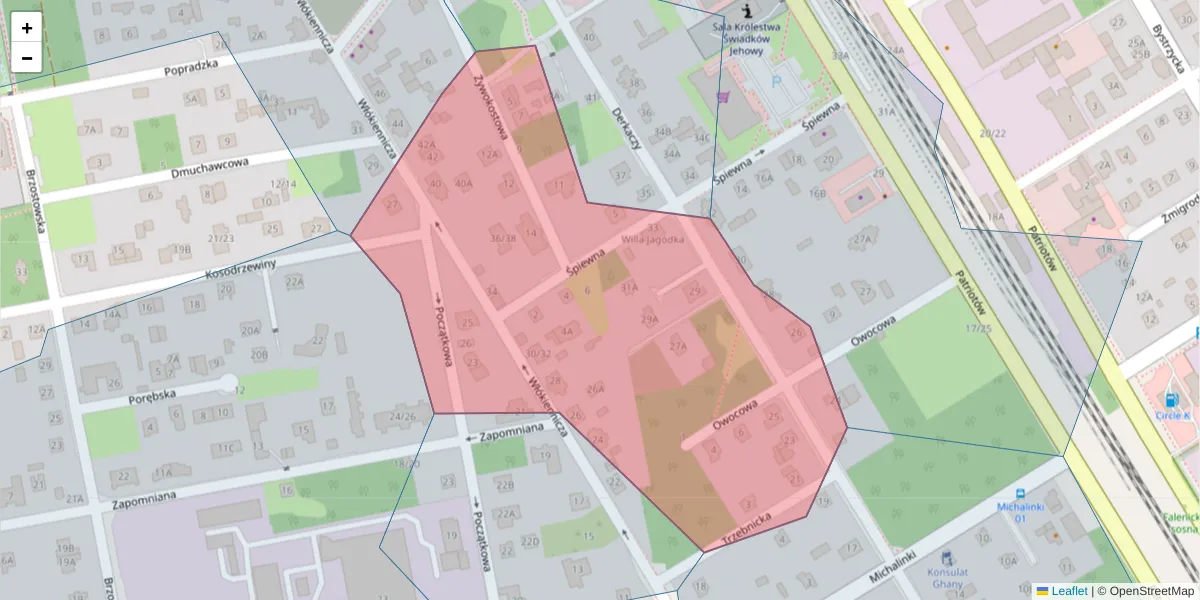 Szczegółowa mapa kodu pocztowego 04-976 z granicami, sąsiednimi kodami pocztowymi i urzędami pocztowymi