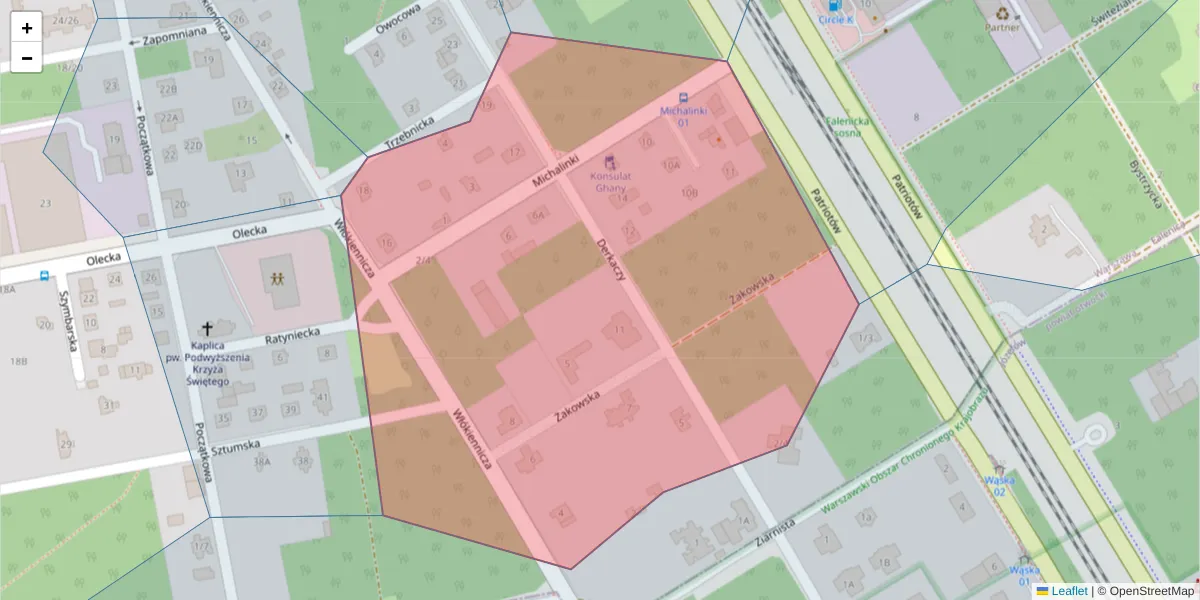 Szczegółowa mapa kodu pocztowego 04-977 z granicami, sąsiednimi kodami pocztowymi i urzędami pocztowymi