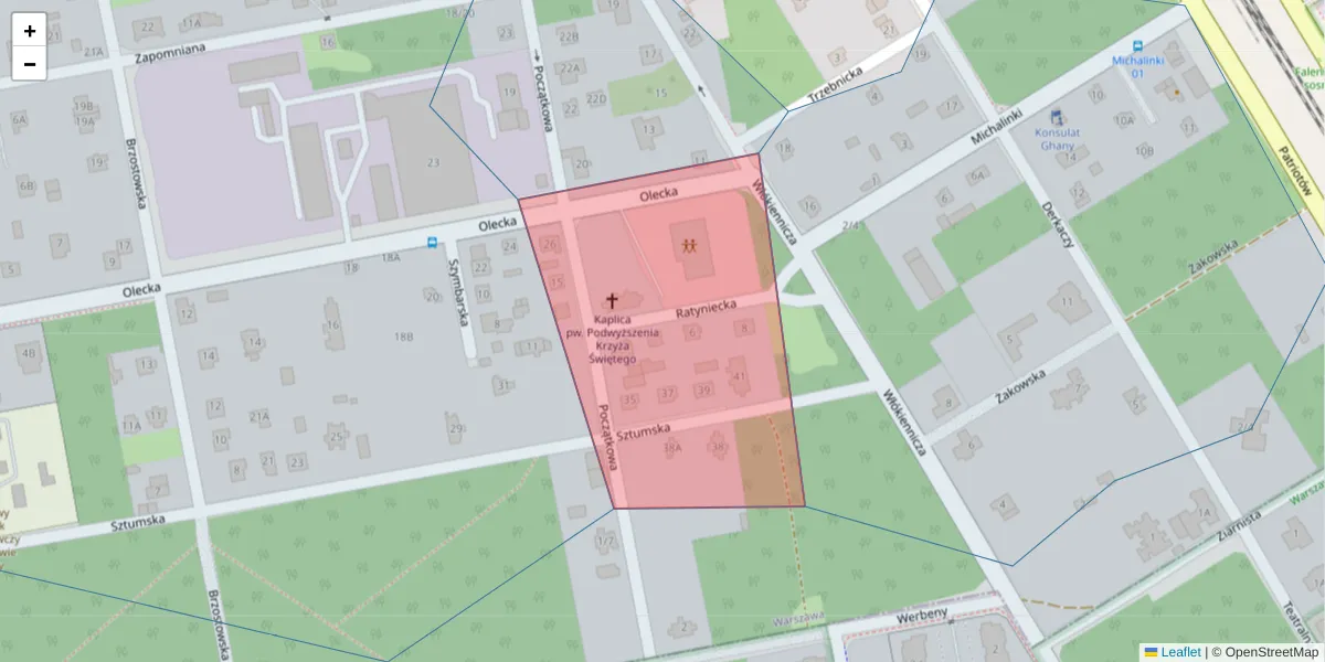 Szczegółowa mapa kodu pocztowego 04-984 z granicami, sąsiednimi kodami pocztowymi i urzędami pocztowymi