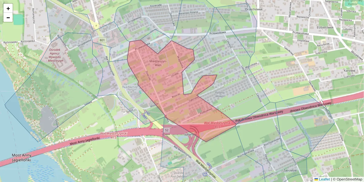 Szczegółowa mapa kodu pocztowego 04-988 z granicami, sąsiednimi kodami pocztowymi i urzędami pocztowymi