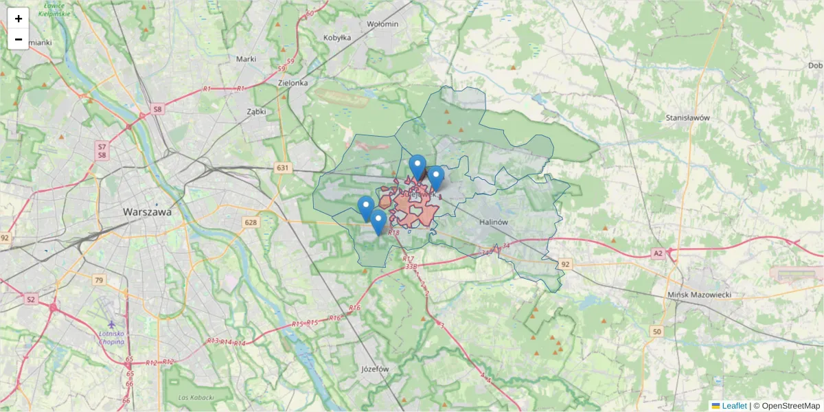 Szczegółowa mapa kodu pocztowego 05-070 z granicami, sąsiednimi kodami pocztowymi i urzędami pocztowymi