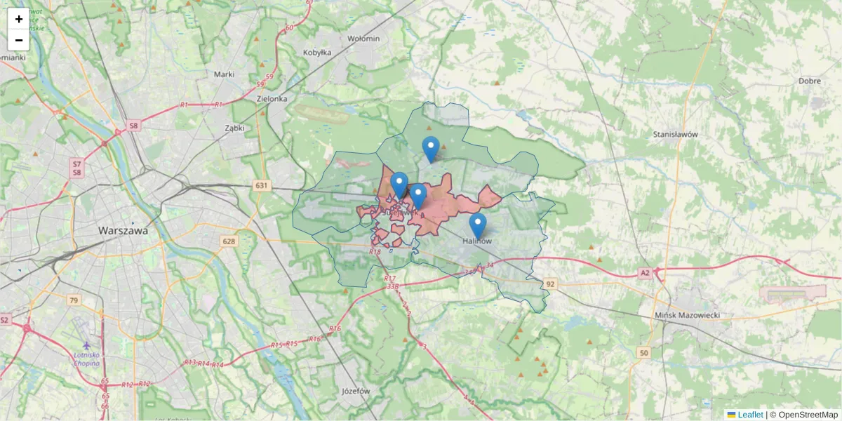 Szczegółowa mapa kodu pocztowego 05-071 z granicami, sąsiednimi kodami pocztowymi i urzędami pocztowymi